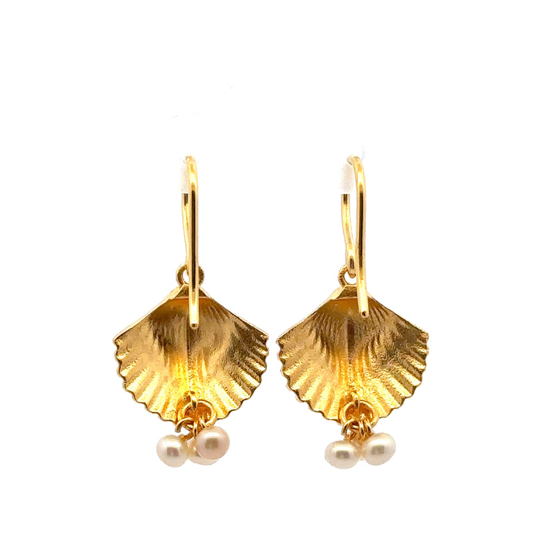 Aloha Shell Wire Earrings with Pearl 24k Gold Vermeil