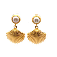 Aloha Shell Pearl Post Drop Earrings 24K Gold Vermeil