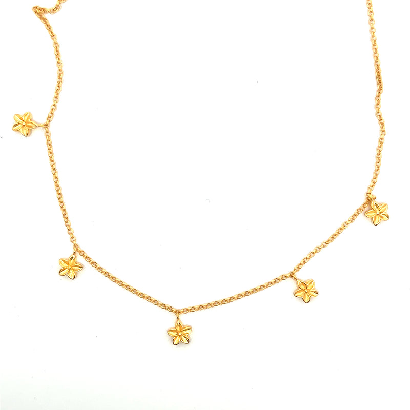 Aloha 5 Flower Necklace 24K Gold Vermeil 8MM