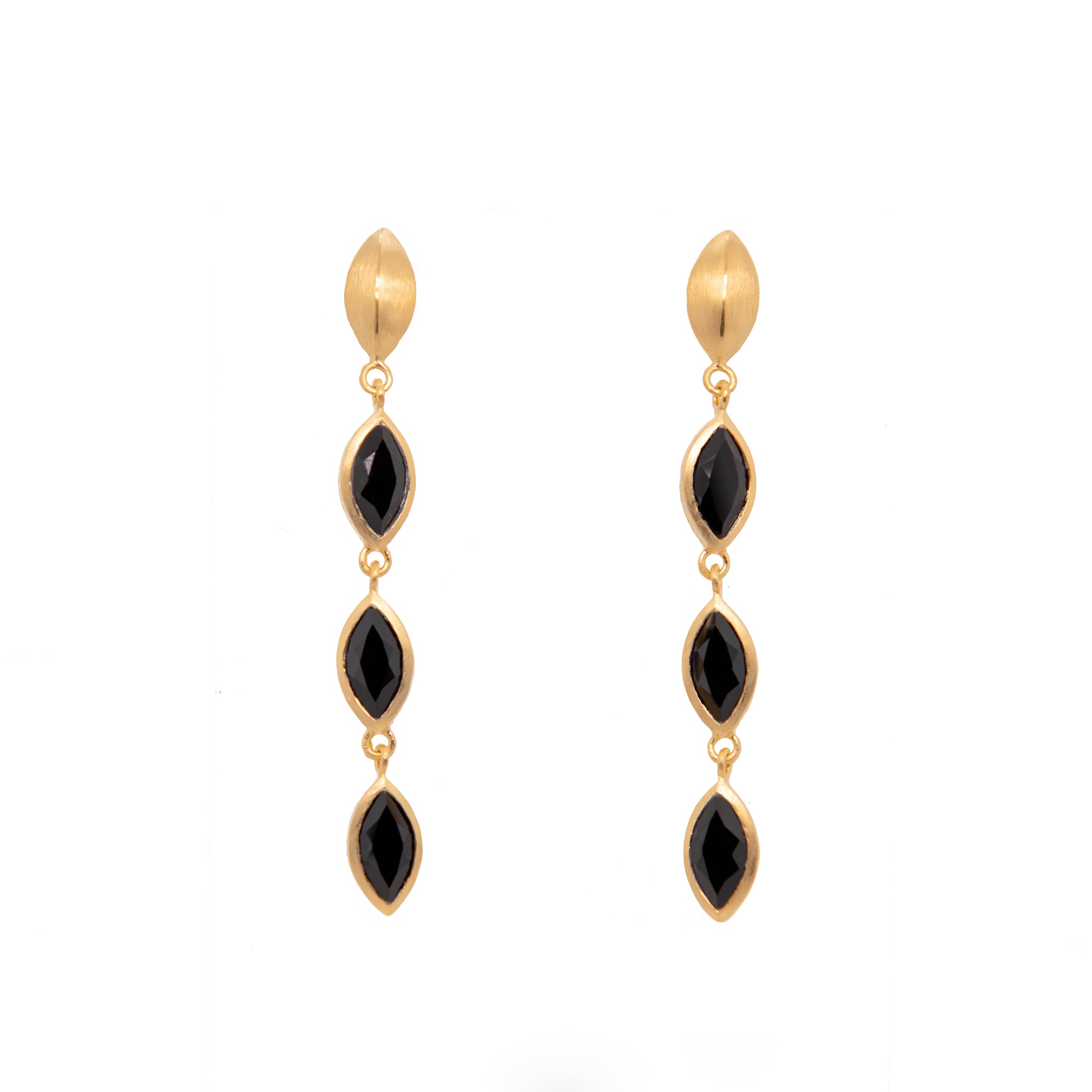 Bliss Three Stone Dangle Earrings 24K Gold Vermeil