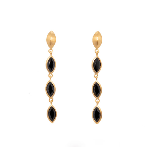 Bliss Three Stone Dangle Earrings 24K Gold Vermeil