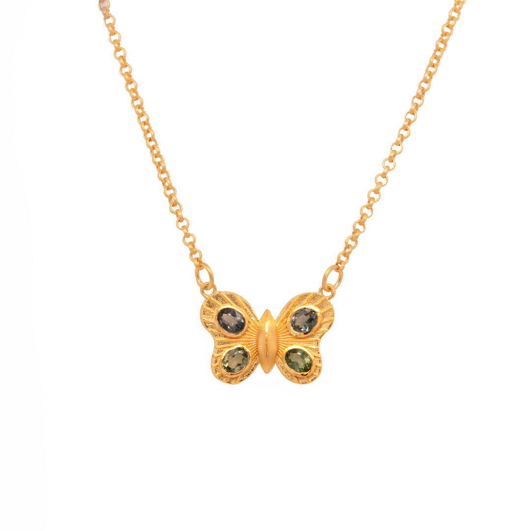 Butterfly Necklace 4 Stone 24K Gold Vermeil