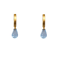 HUGGIE HOOP EARRINGS WITH A FACETED SKY BLUE TOPAZ DROP FAIR TRADE 24K GOLD VERMEIL - Joyla Jewelry