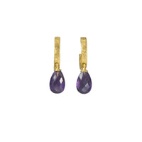 HUGGIE HOOP EARRINGS WITH A MATTE AMETHYST DROP FAIR TRADE 24K GOLD VERMEIL - Joyla Jewelry