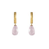 HUGGIE HOOP EARRINGS WITH A FACETED ROSE QUARTZ DROP FAIR TRADE 24K GOLD VERMEIL - Joyla Jewelry