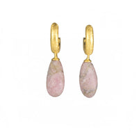 HUGGIE HOOP EARRINGS WITH A MATTE RHODONITE DROP FAIR TRADE 24K GOLD VERMEIL - Joyla Jewelry