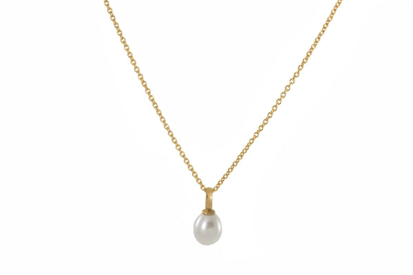 WHITE PEARL DROP NECKLACE FAIR TRADE 24K GOLD VERMEIL 28" - Joyla Jewelry