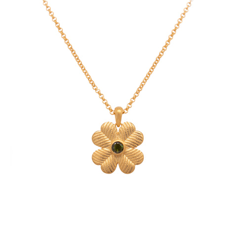 Lucky Clover Green Tourmaline Reversible Pendant Necklace 24K Gold Vermeil