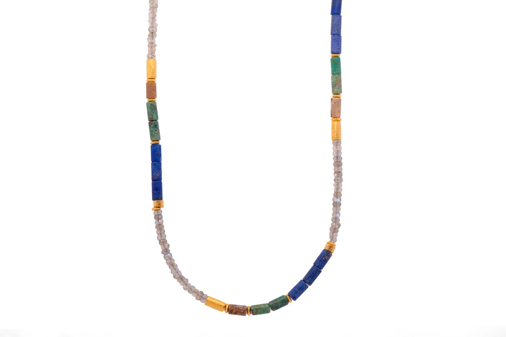 Labradorite, Lapis, Chrysocolla and Jasper 3mm Necklace 24 K Fair Trade Gold Vermeil