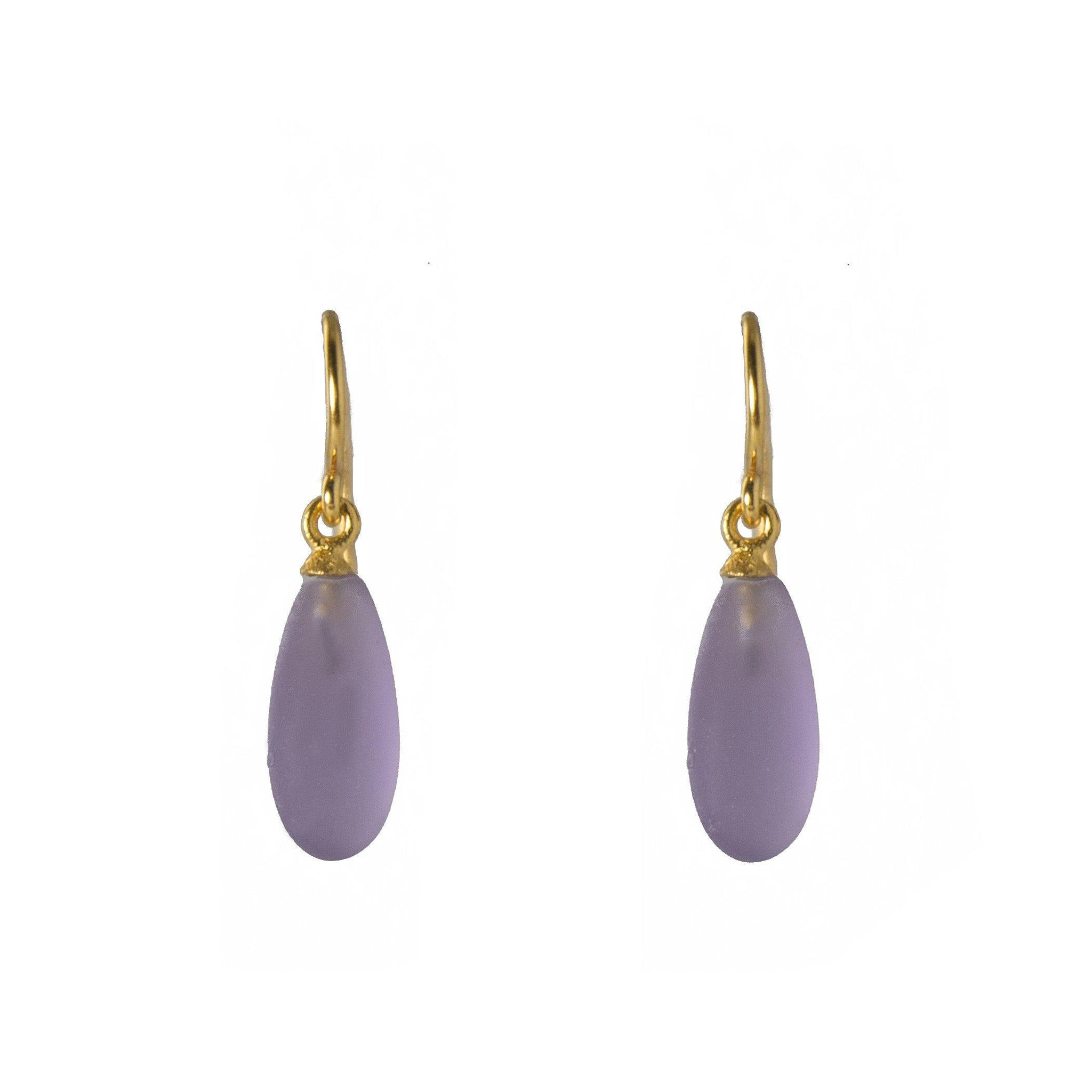 MATTE AMETHYST FRENCH WIRE EARRINGS FAIR TRADE 24K GOLD VERMEIL - Joyla Jewelry