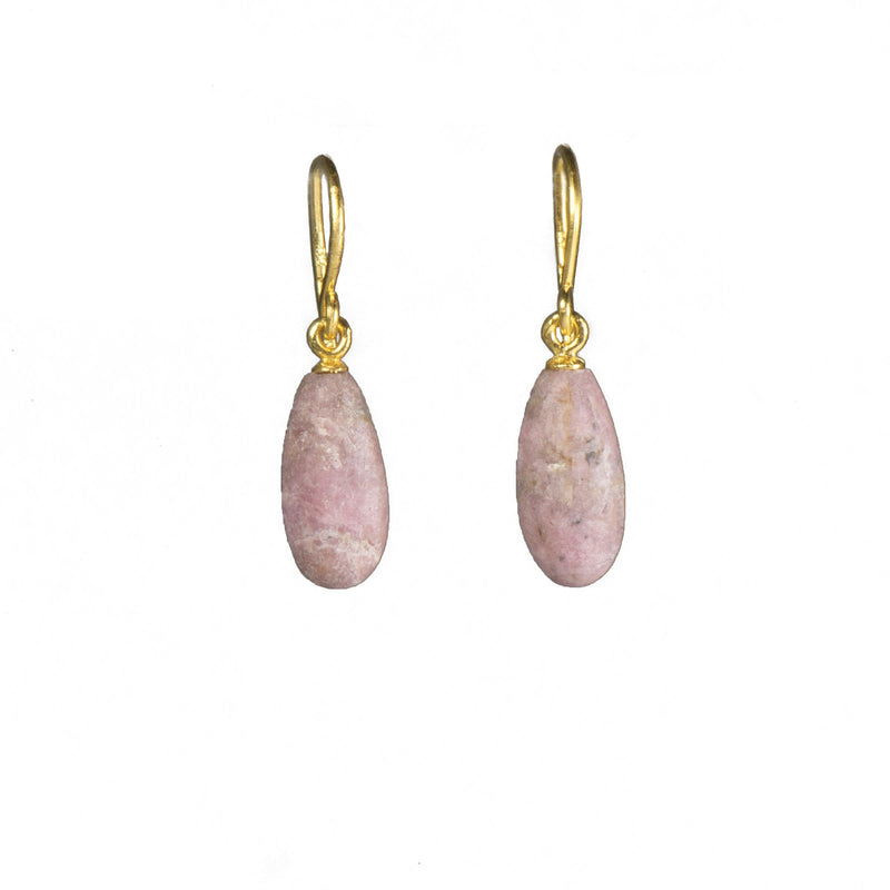 MATTE RHODONITE FRENCH WIRE EARRINGS FAIR TRADE 24K GOLD VERMEIL - Joyla Jewelry