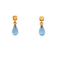 Drop Briolette Gem and Cube Post Earrings in 24K Fair Trade Gold Vermeil