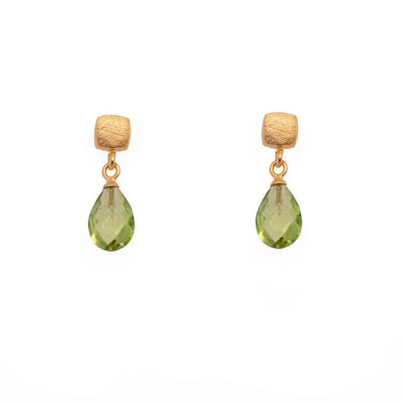 Drop Faceted Gem with Cube Post Earrings Fair Trade 24k Gold Vermeil Collection