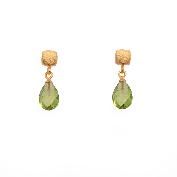 Drop Faceted Gem with Cube Post Earrings Fair Trade 24k Gold Vermeil Collection