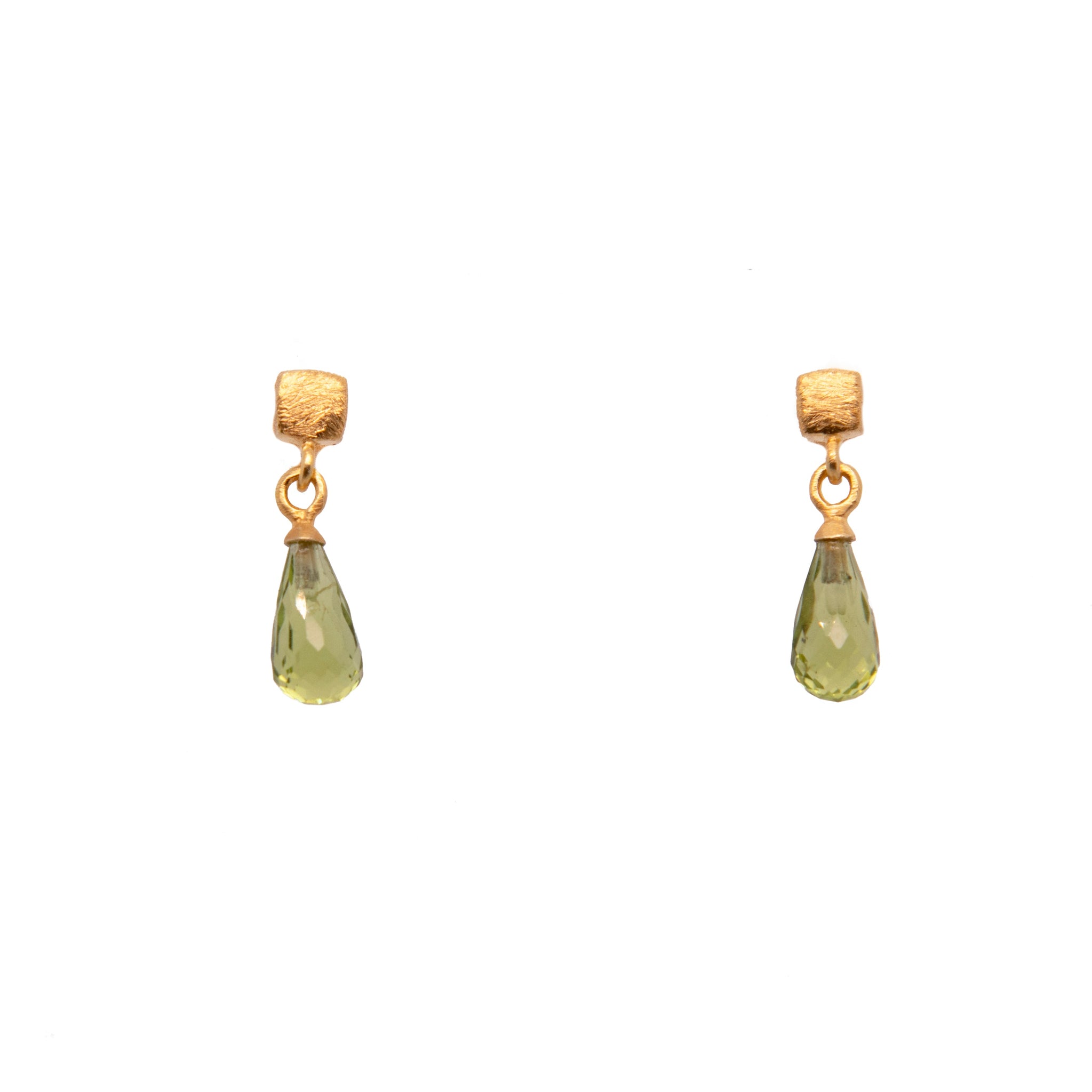 Drop Briolette Gem and Cube Post Earrings in 24K Fair Trade Gold Vermeil