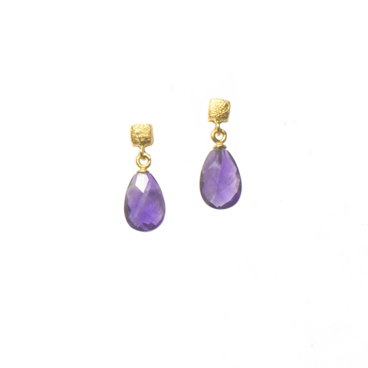 CUBE FACETED AMETHYST EARRINGS  FAIR TRADE 24K GOLD VERMEIL - Joyla Jewelry