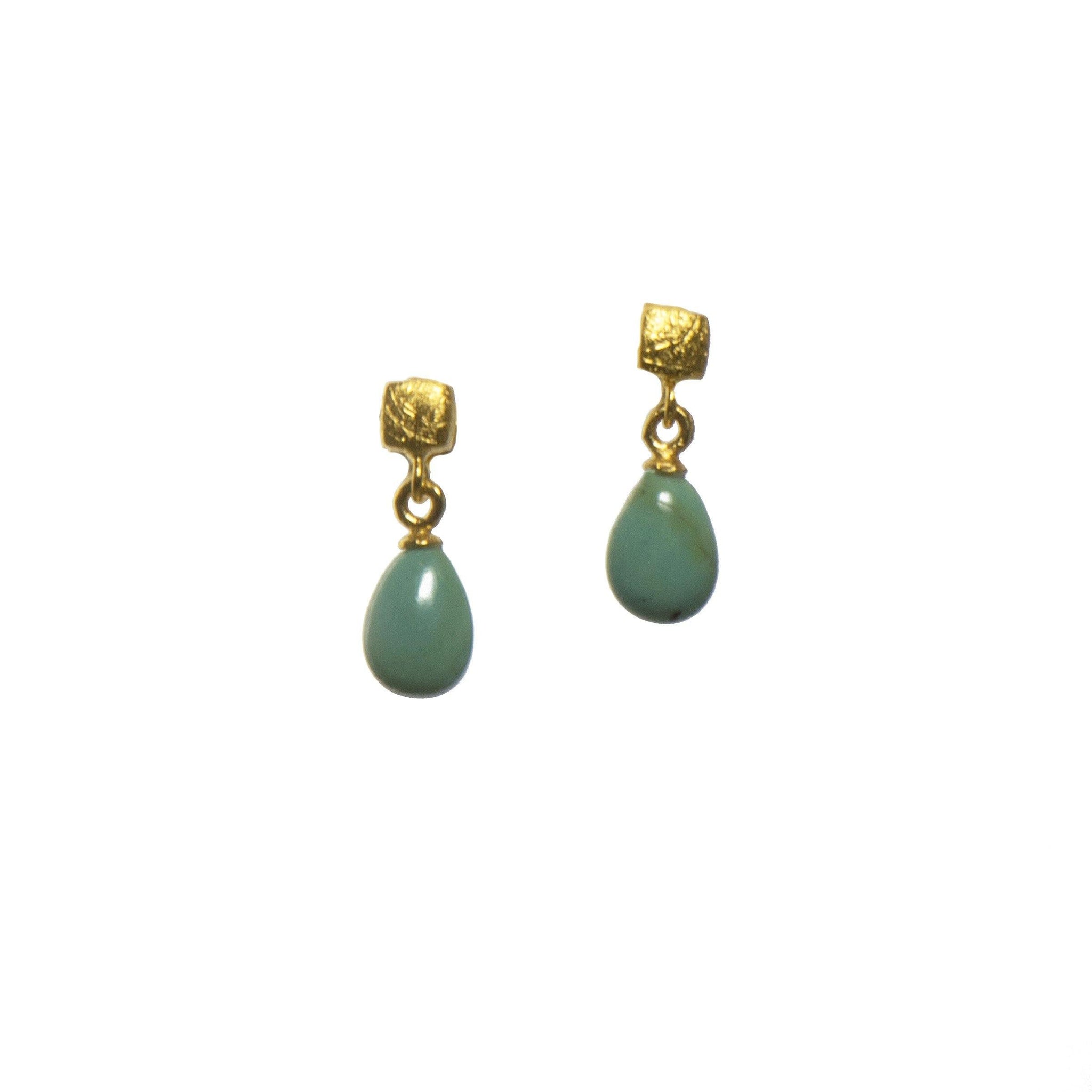 CUBE POLISHED TURQUOISE EARRINGS FAIR TRADE 24K GOLD VERMEIL - Joyla Jewelry