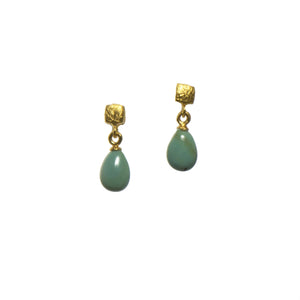 CUBE POLISHED TURQUOISE EARRINGS FAIR TRADE 24K GOLD VERMEIL - Joyla Jewelry