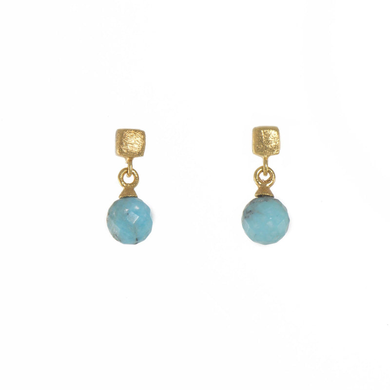 CUBE ROUND FACETED TURQUOISE EARRINGS FAIR TRADE GOLD VERMEIL - Joyla Jewelry