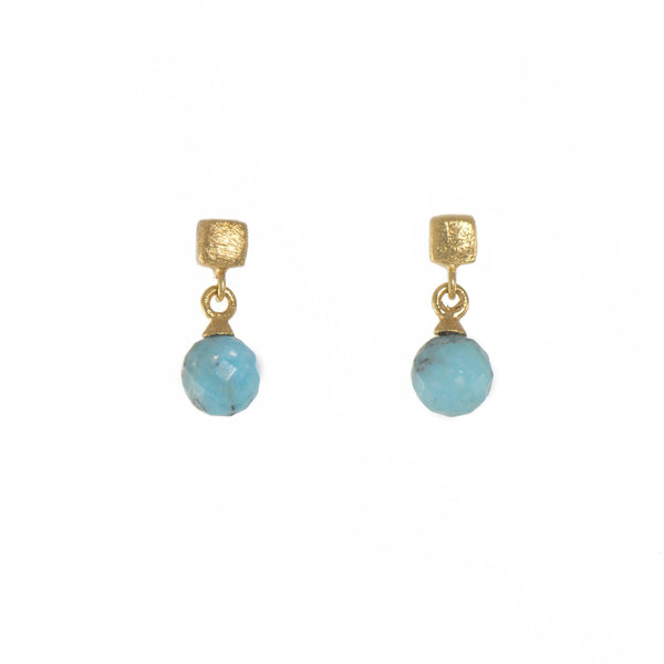 CUBE ROUND FACETED TURQUOISE EARRINGS FAIR TRADE GOLD VERMEIL - Joyla Jewelry