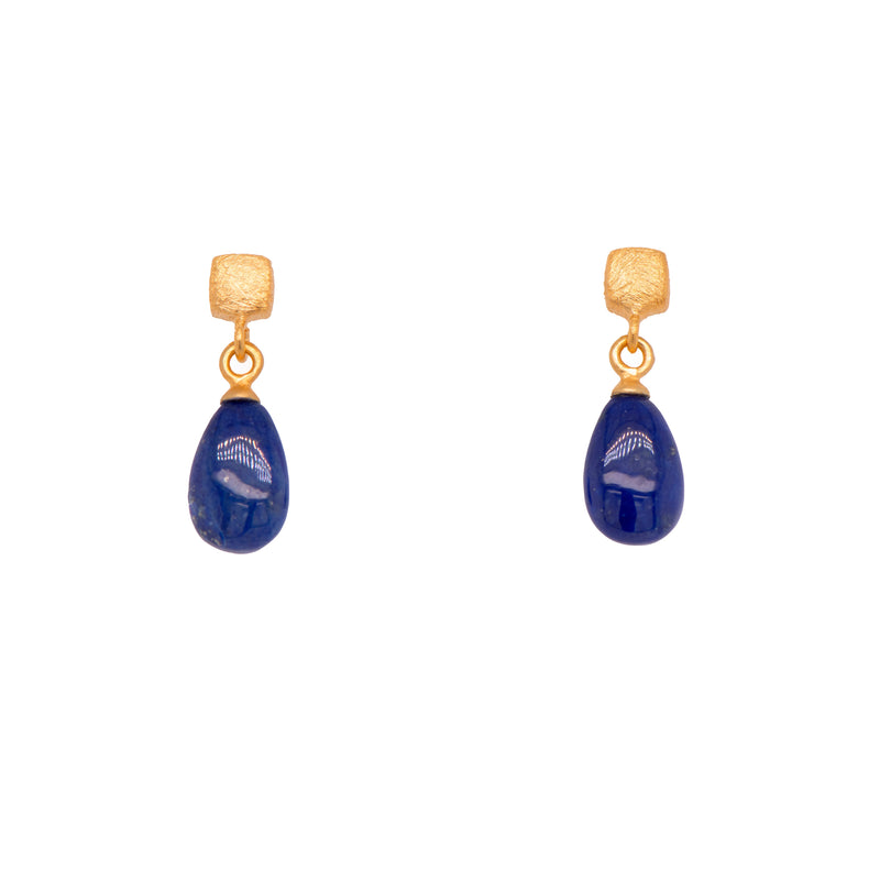 Drop Polished Gem Cube Post Earrings in 24k Gold Vermeil