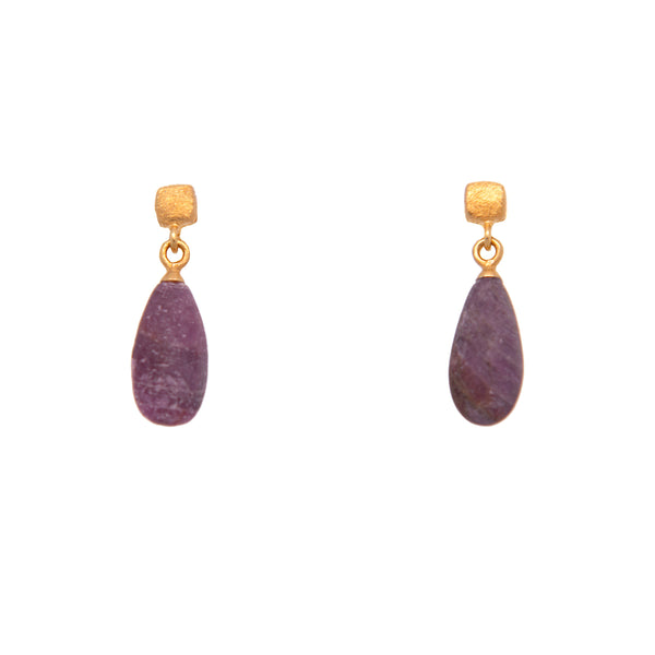 Drop Matte Gem with Cube Post Earrings in Fair Trade 24k Gold Vermeil