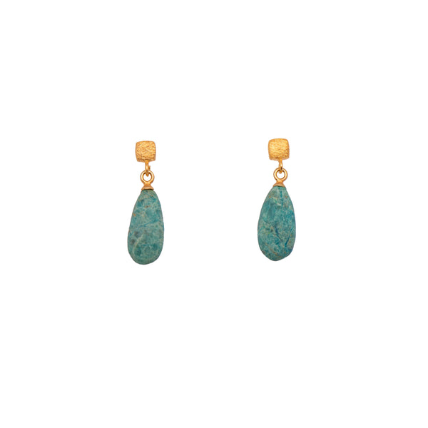 Drop Matte Gem with Cube Post Earrings in Fair Trade 24k Gold Vermeil