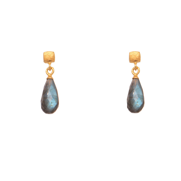 Drop Briolette Gem and Cube Post Earrings in 24K Fair Trade Gold Vermeil