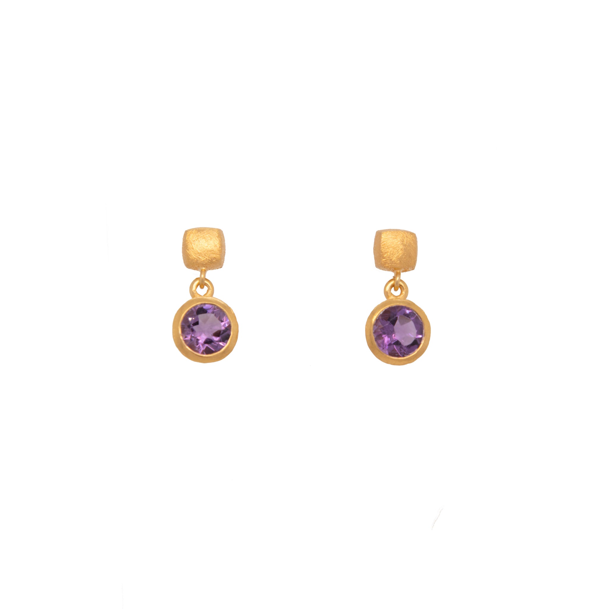 Bezel Round Drop Earrings 24K Fair Trade Gold Vermeil Collection