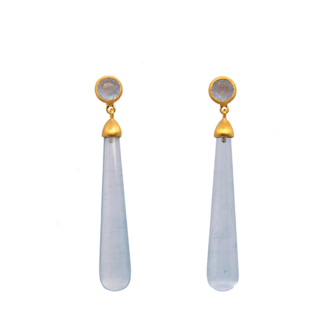 Signature Long Drop Cabochon Earrings 24K Gold Vermeil