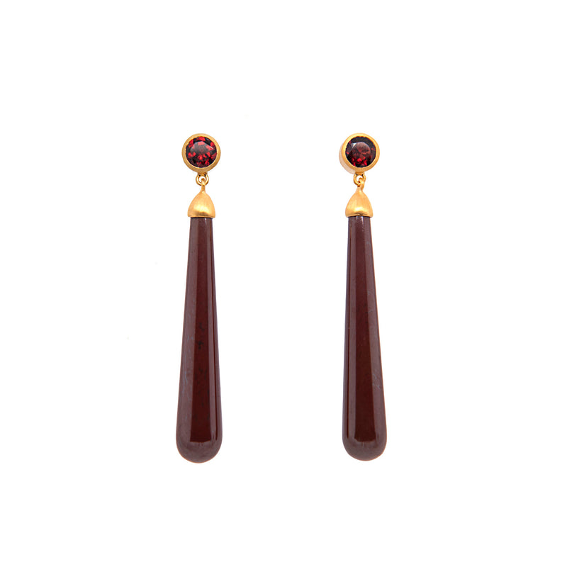 Signature Long Drop Cabochon Earrings 24K Gold Vermeil