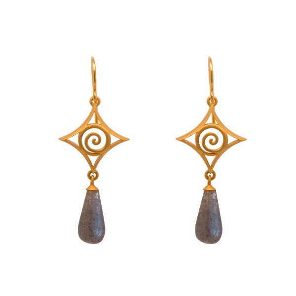 Gratitude Cabochon Drop Wire Earrings 24K Gold Vermeil