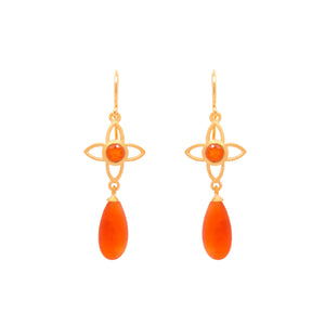 JOY FLOWER EARRINGS 15MM WITH MATTE CARNELIAN DROP WIRE 24K GOLD VERMEIL - Joyla Jewelry