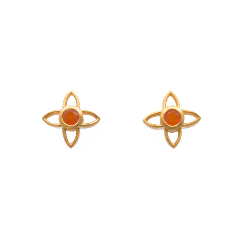 JOY FLOWER EARRINGS 15MM CARNELIAN POST 24K GOLD VERMEIL - Joyla Jewelry