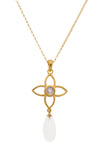 JOY FLOWER PENDANT 20MM WITH DROP RAINBOW MOONSTONE MATTE 24K GOLD VERMEIL - Joyla Jewelry