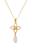 JOY FLOWER PENDANT 20MM WITH DROP ROSE QUARTZ MATTE 24K GOLD VERMEIL - Joyla Jewelry