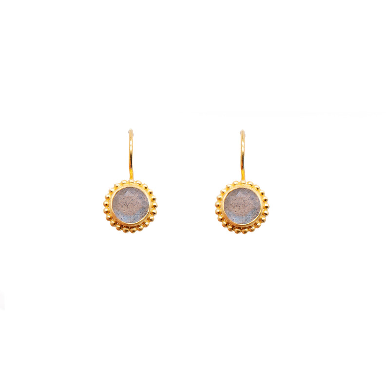 Karma Wire 24k Gold Vermeil Earrings with Blue Topaz, Labradorite, or Rainbow Moonstone