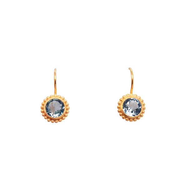 Karma Wire 24k Gold Vermeil Earrings with Blue Topaz, Labradorite, or Rainbow Moonstone