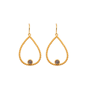 Karma Pear Gemstone Wire Earrings 24K Gold Vermeil