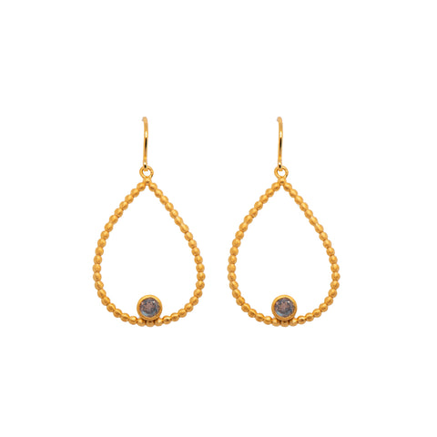 Karma Pear Gemstone Wire Earrings 24K Gold Vermeil