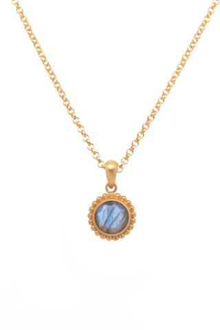 Karma Mini Pendant Necklace 24K Gold Vermeil with Labradorite, Rainbow Moonstone or Sky Blue Topaz