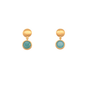 Moon Post Earrings with Drop Round Stone 24K Gold Vermeil