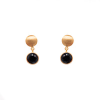 Moon Post Earrings with Drop Round Stone 24K Gold Vermeil