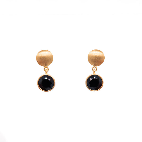 Moon Post Earrings with Drop Round Stone 24K Gold Vermeil