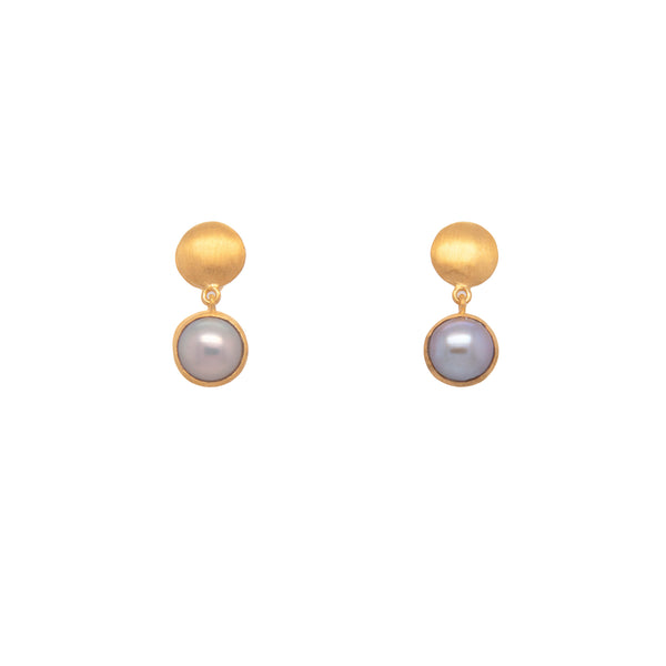 Moon Post Earrings with Drop Round Stone 24K Gold Vermeil