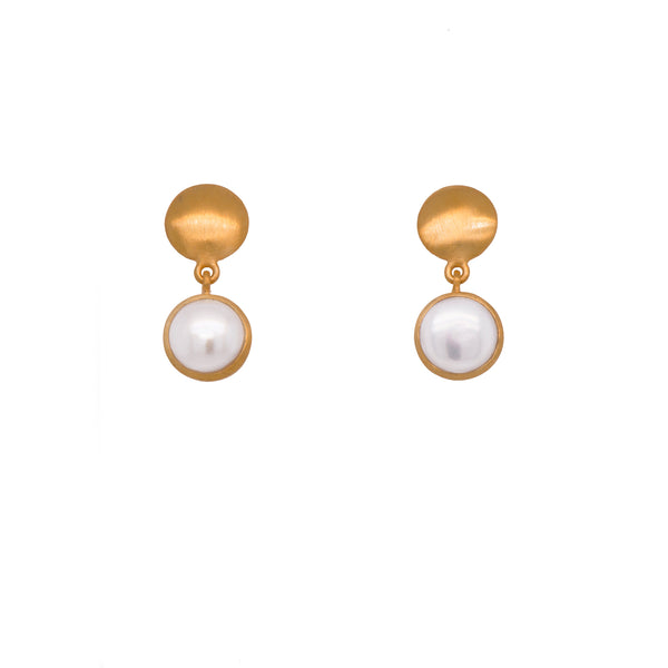 Moon Post Earrings with Drop Round Stone 24K Gold Vermeil