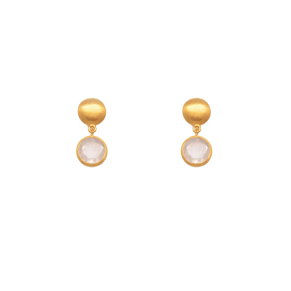 Moon Post Earrings with Drop Round Stone 24K Gold Vermeil