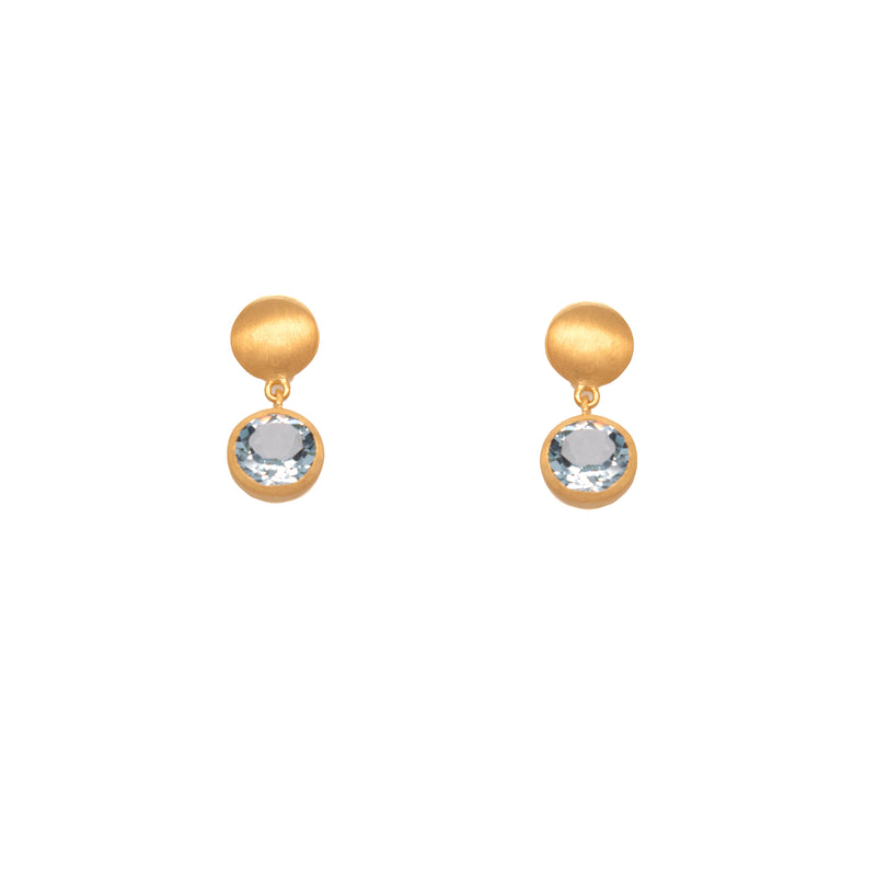 Moon Post Earrings with Drop Round Stone 24K Gold Vermeil