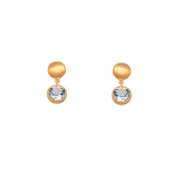 Moon Post Earrings with Drop Round Stone 24K Gold Vermeil