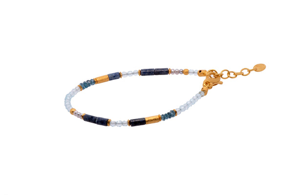 Matte Dumortierite, Blue Topaz, and Pearls 3mm Necklace and Bracelet Set Fair Trade 24K Gold Vermeil